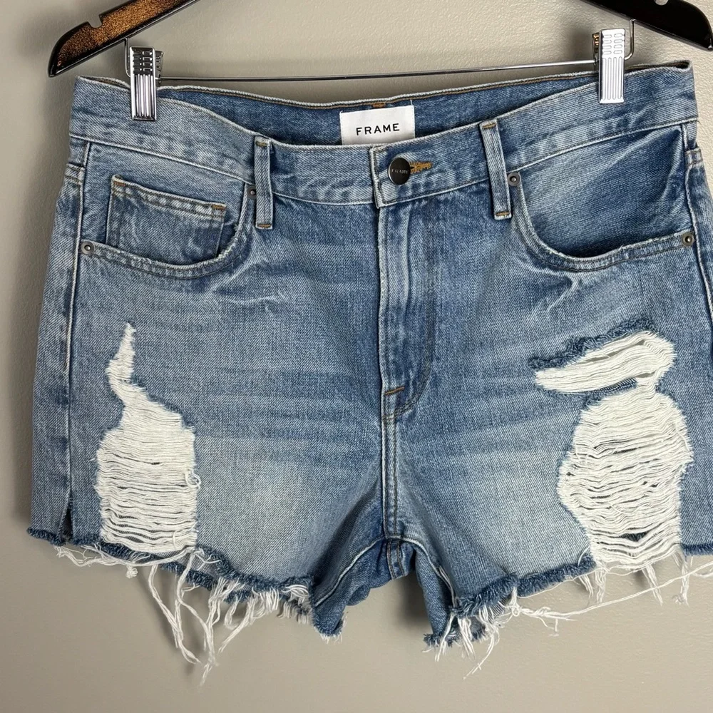 Frame Le Ultra Baggy Lomond‎ Slash Denim Jean Shorts Size 26
